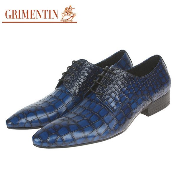 GRIMENTIN Hot sale brand men shoes Italian fashion black blue oxford shoes genuine leather crocodile grain business wedding men dress shoes