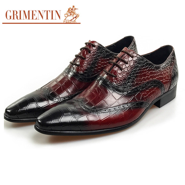 GRIMENTIN Hot sale fashion dress men formal shoes new mens oxford shoes genuine leather crocodile style wedding business male shoes