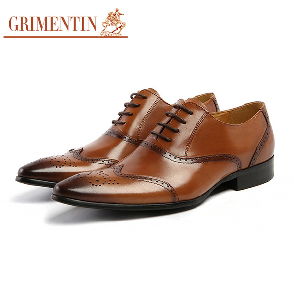 GRIMENTIN Hot sale dress mens formal shoes Italian fashion designer men oxford shoes genuine leather black brown business office men shoes