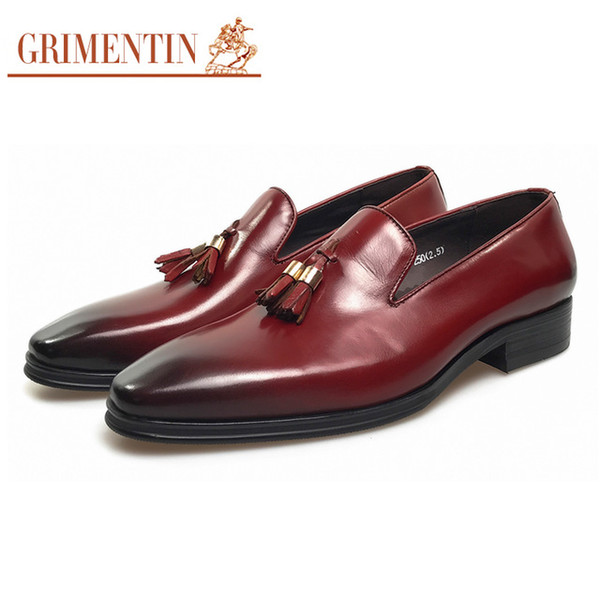 GRIMENTIN Hot sale Italian fashion formal mens dress shoes tassel slip-on leather men loafers genuine leather business wedding mens shoes