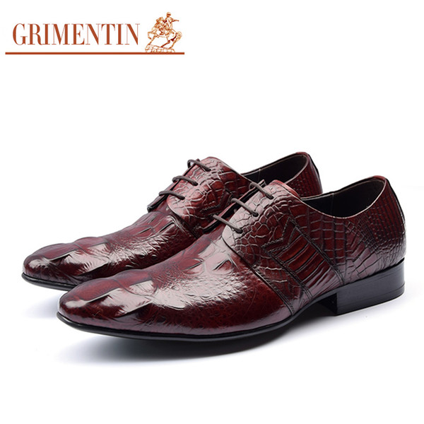 GRIMENTIN Hot sale Italian crocodile style man oxford shoes fashion formal mens dress shoes genuine leather black brown wedding male shoes