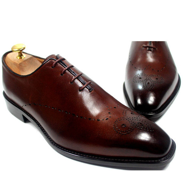 Men Dress Shoes Oxfords shoes Custom Handmade shoes Genuine calf Leather wingtip brogue shoes Color Dark Brown HD-253