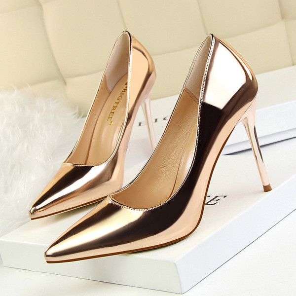 Clubwear Slip-on Lady Dress Shoes Women Pumps Heels PU Leather Pointed Toe Thin High Heels Festival Party Wedding Shoes Formal Pumps GWS286