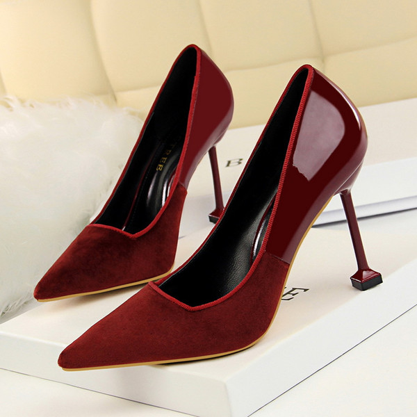 Patchwork Clubwear Lady Dress Shoes Pointed Toe Suede Women Pumps Heels Festival Party Wedding Shoes Slim Formal Pumps Heels GWS269