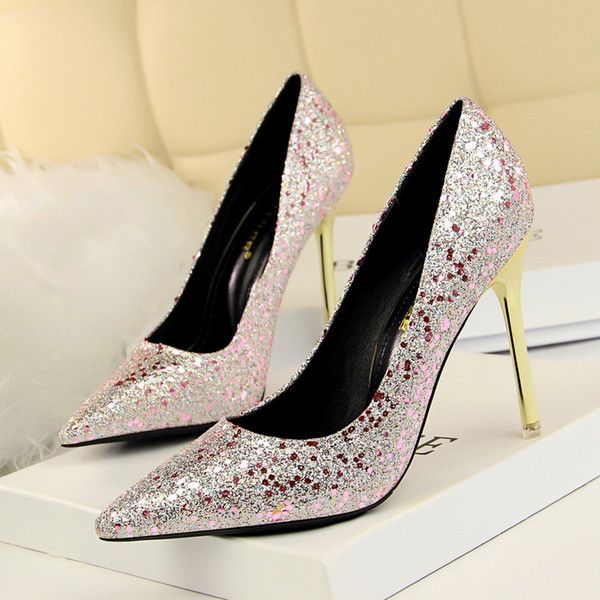 7 Colors Clubwear Glitter Lady Dress Shoes Women Pumps Heels High Heels Festival Party Wedding Shoes Slim Formal Pumps Heels GWS268