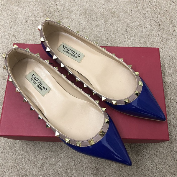 Real photo Fashion Women Pumps sexy lady Red Nude patent Point toe studded spikes shoes pumps flats Stiletto heels party shoes