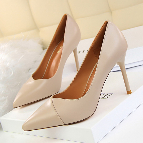 Slip-on Lady Dress Shoes Sexy Women Pumps Heels PU Leather High Heels Festival Party Wedding Shoes Slim Formal Pumps Heels GWS252