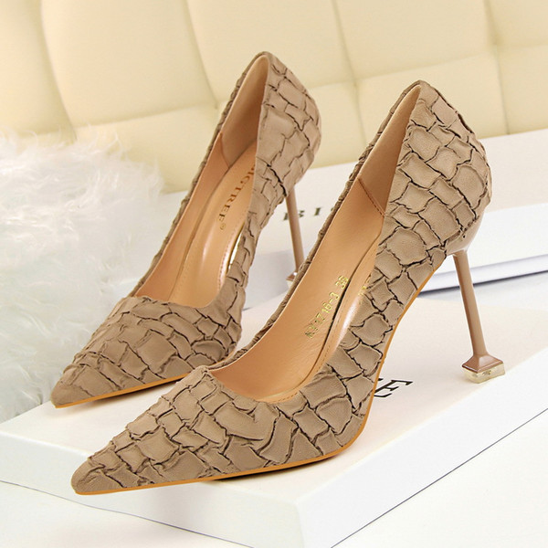 Stone Pattern Lady Dress Shoes Sexy Women Pumps Heels PU Leather High Heels Festival Party Wedding Shoes Slim Formal Pumps Heels GWS254