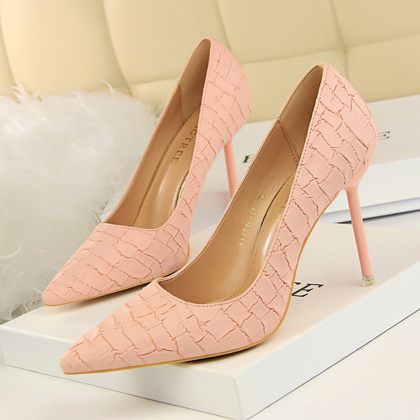 Stone Pattern Lady Dress Shoes Sexy Women Pumps Heels PU Leather High Heels Festival Party Wedding Shoes Slim Formal Pumps Heels GWS266