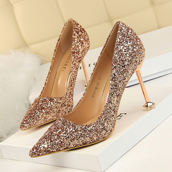 Glitter Lady Dress Shoes Sexy Women Pumps Heels PU Leather High Heels Festival Party Wedding Shoes Slim Formal Pumps Heels GWS264