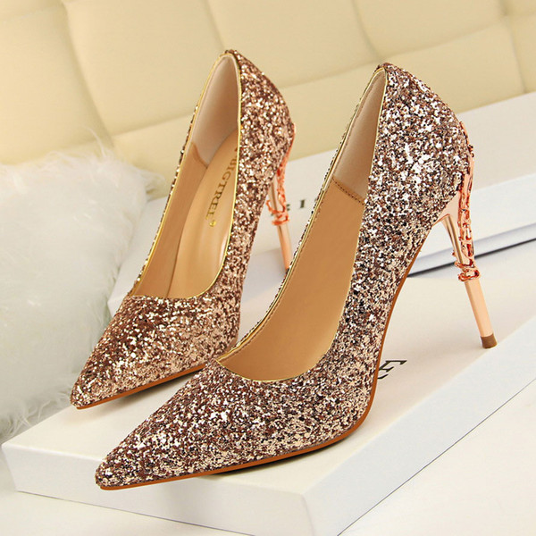 Glitter Lady Dress Shoes Sexy Women Pumps Heels PU Leather Metal High Heels Festival Party Wedding Shoes Slim Formal Pumps Heels GWS265