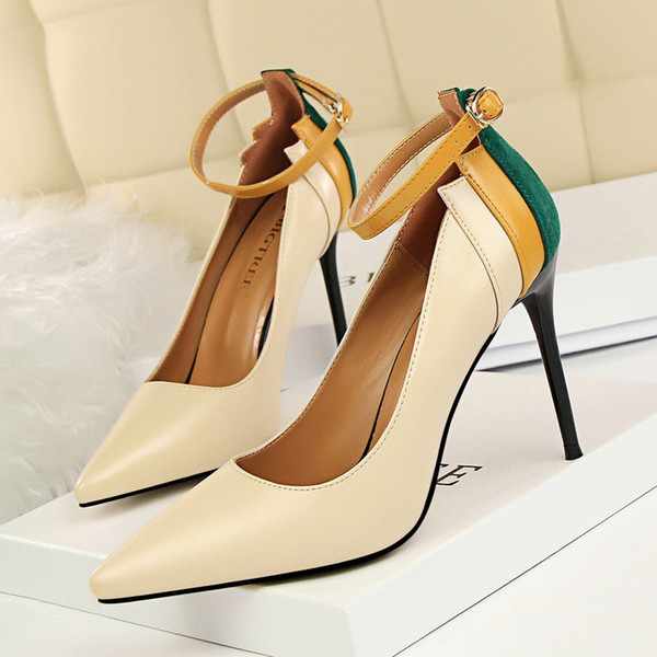 Buckle Strap Lady Dress Shoes Sexy Women Pumps Heels PU Leather High Heels Festival Party Wedding Shoes Slim Formal Pumps Heels GWS260