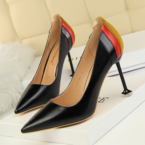 Patchwork Lady Dress Shoes Sexy Women Pumps Heels PU Leather High Heels Festival Party Wedding Shoes Slim Formal Pumps Heels GWS262