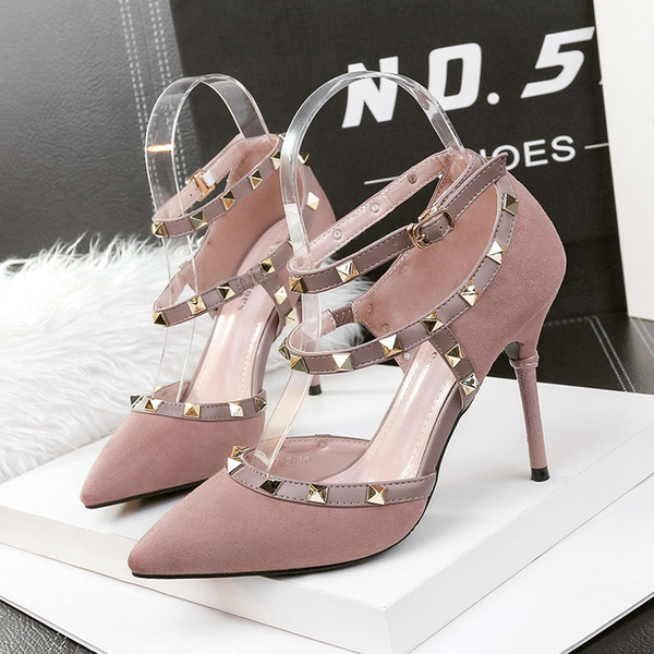 Rivets Buckle Lady Dress Shoes Sexy Clubwear Women Pumps Heels Thin High Heels Festival Party Wedding Shoes Formal Pumps Sandals GWS228