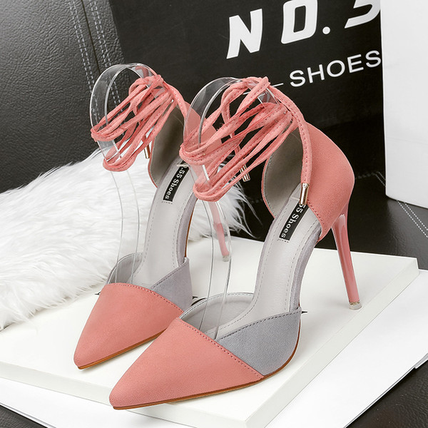 Sexy Pointed Toe Lady Dress Shoes Lace-up Women Pumps Heels Thin High Heels Festival Party Wedding Shoes Formal Pumps Sandals GWS195