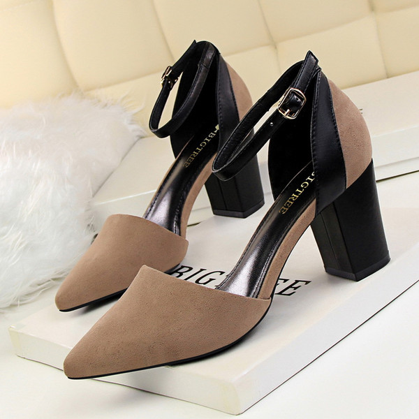 Sexy Buckle Strap Lady Dress Shoes Women Pumps Heels Pointed Toe Chunky Heels Festival Party Wedding Shoes Formal Pumps Sandals GWS163