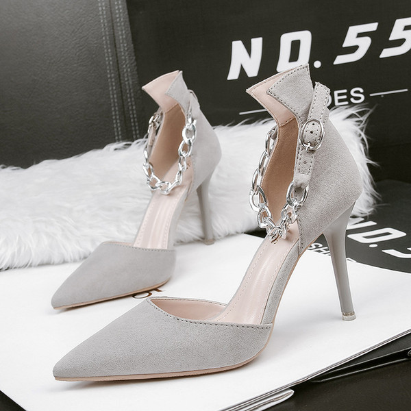 Silver Chain Buckle Strap Lady Dress Shoes Sexy Women Pumps Heels Thin High Heels Festival Party Wedding Shoes Formal Pumps Sandals GWS204