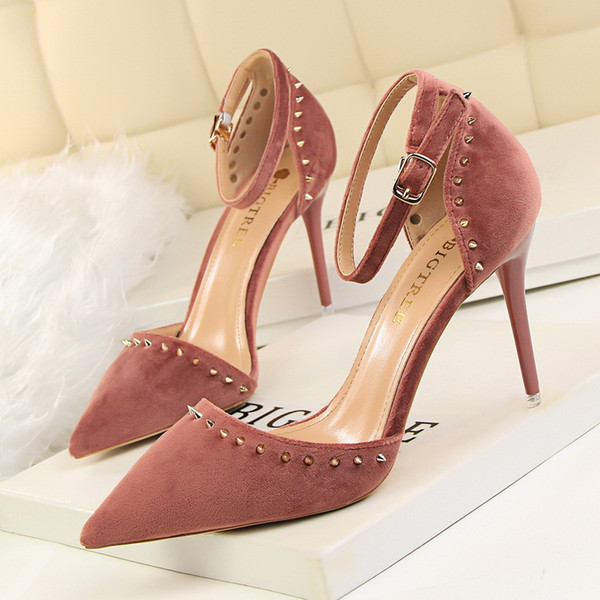 Fashion Rivets Lady Dress Shoes Sandals Sexy Women Pumps Heels Suede Thin High Heels Festival Party Wedding Shoes Formal Pumps GWS128