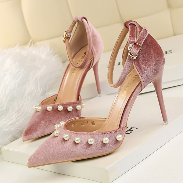 Golandstar Beads Lady Dress Shoes Sexy Women Pumps Heels Suede Pointed Toe Thin High Heels Festival Party Wedding Shoes Formal Pumps GWS119