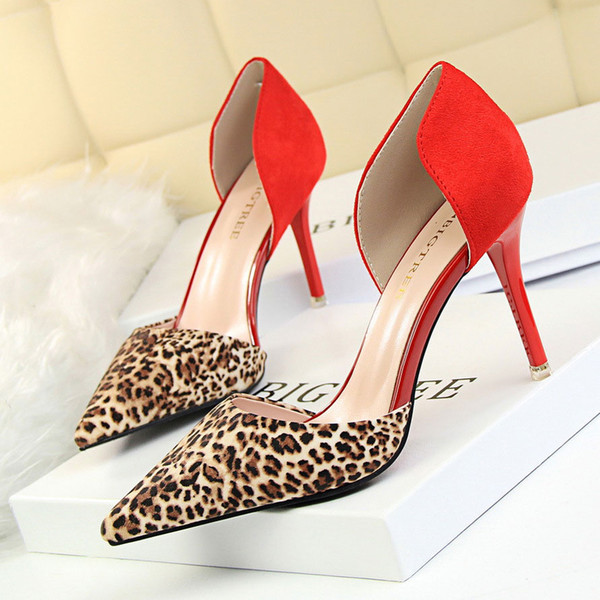 Sexy Leopard Lady Dress Shoes Women Pumps Heels PU Leather Pointed Toe Thin High Heels Festival Party Wedding Shoes Formal Pumps GWS154