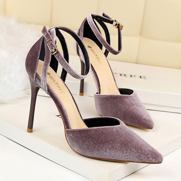 Buckle Lady Dress Shoes Sandals Sexy Women Pumps Heels Suede Pointed Toe Thin High Heels Festival Party Wedding Shoes Formal Pumps GWS145