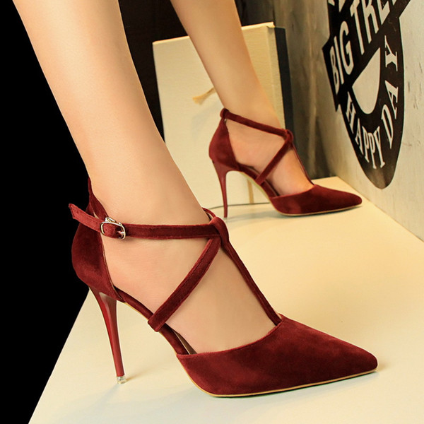 7 Colors Buckle Strap Lady Dress Shoes Sandals Sexy Women Pumps Heels Suede Thin High Heels Festival Party Wedding Shoes Formal Pumps GWS147