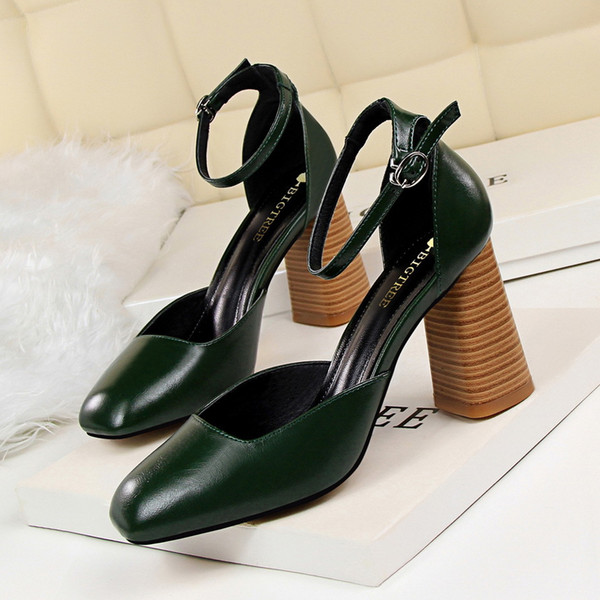 Buckle Strap Lady Dress Shoes Women Pumps Heels PU Leather Square Toe Chunky High Heels Festival Party Shoes Business Formal Pumps GWS159