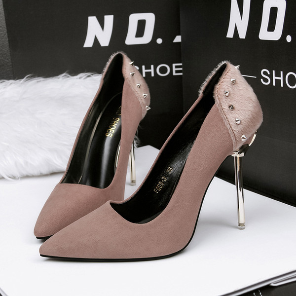 Rivets Lady Dress Shoes Women PU Leather Pointed Toe Thin High Heels Festival Party Wedding Shoes Slim Formal Pumps Heels GWS083