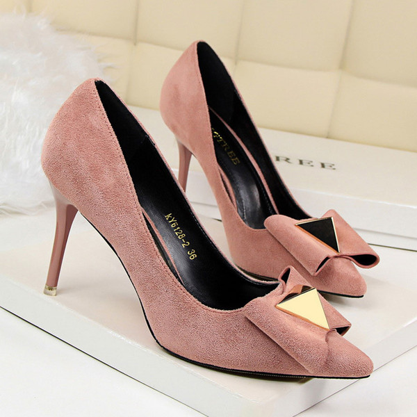 Vogue Lady Dress Shoes Sexy Women Pumps Heels Suede Pointed Toe Thin High Heels Festival Party Wedding Shoes Formal Pumps GWS102