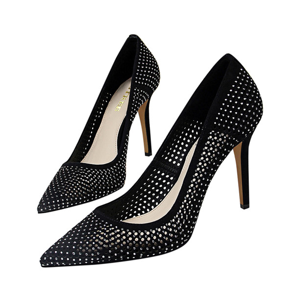 Hollow-out Rhinestone Lady Dress Shoes Women Heels Pumps High Heels Festival Party Wedding Shoes Stiletto Formal Pumps Business Shoes GWS609