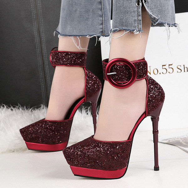 Glitter Buckle Strap High Heels Lady Dress Shoes Women Heels Pumps Festival Party Wedding Shoes Heels Business Stiletto Formal Pumps GWS400