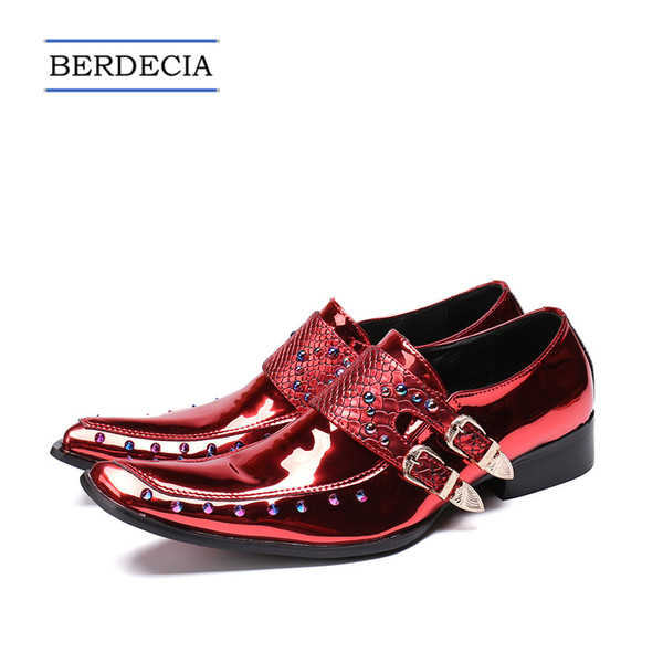 Designer Luxury Patent Leather Men Oxford Shoes Square Toe Multicolor Rivets Men Dress Shoes Wedding Formal Brogue Shoes 38-47