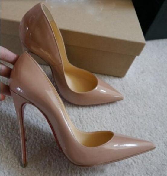 Free Shipping So Kate Styles 12cm High Heels Shoes Red Bottom Nude Color Genuine Leather Point Toe Women Pumps Rubber Wedding Shoes