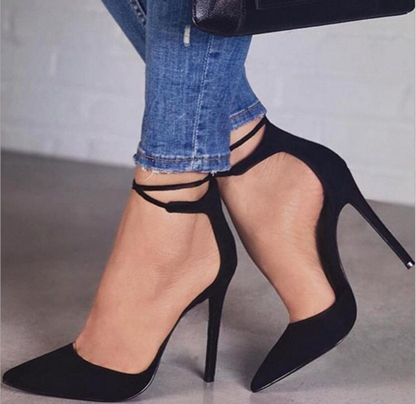 Dress New Women High Heels Sexy Pumps Stiletto Pointed Toe Party Ankle Strappy High Heels Black Ladies Wedding Shoes