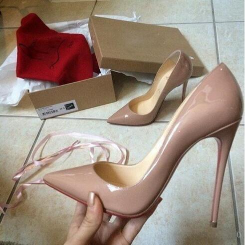 Free Shipping So Kate Styles 12cm High Heels Shoes Red Bottom Nude Color Genuine Leather Point Toe Women Pumps Rubber Wedding Shoes