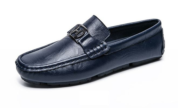 Genuine leather driving loafers men all match shoes slip on genuine leather loafer shoes decent metal letter shoes for Men zy274