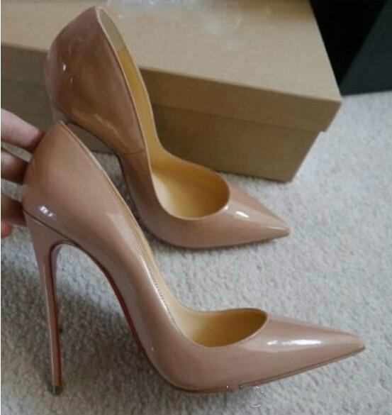 Hot Sale-Free Shipping So Kate Styles 12cm High Heels Shoes Red Bottom Nude Color Genuine Leather Point Toe Women Pumps Rubber Wedding Shoes