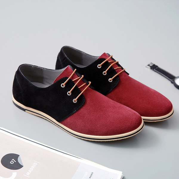 Genuine leather men shoes with patchwork upper cow suede men lace up shoes Big size loafer for man sports driving flats zy343