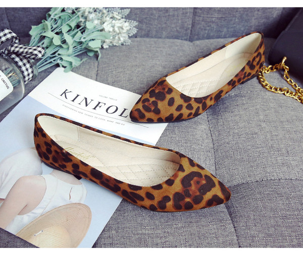 Leopard figure ladies shoe women leather pointed toe shoes female casual flat shoes pard grain shoes for ladies zy862