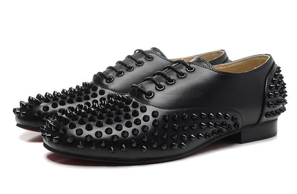 Men Business shoes Luxury Party Wedding Shoes Genuine Leather Spikes Lace-up Designs Flat Shoes