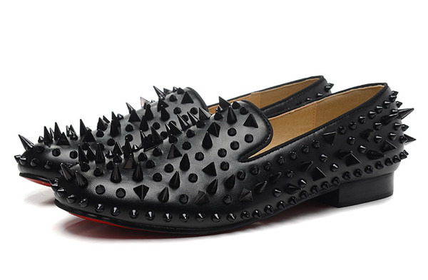 [with box]Red Bottoms Business shoes Luxury Party Wedding Shoes Genuine Leather Spikes Lace-up Designs Shoes
