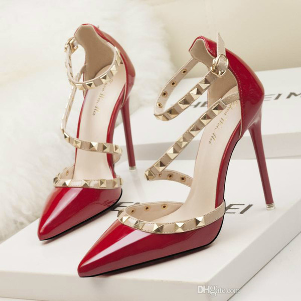 2018 fetish red bottoms high heels women shoes wedding shoes Rivet mary jane pumps escarpins femme ladies lolita gladiator sandals women