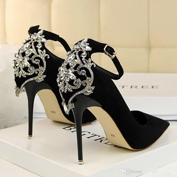 Women Heels Pumps Summer New Ankle Lace Diamond Dresses Womens Wedding High Heel High Quality Sexy Ladies Party Shoes
