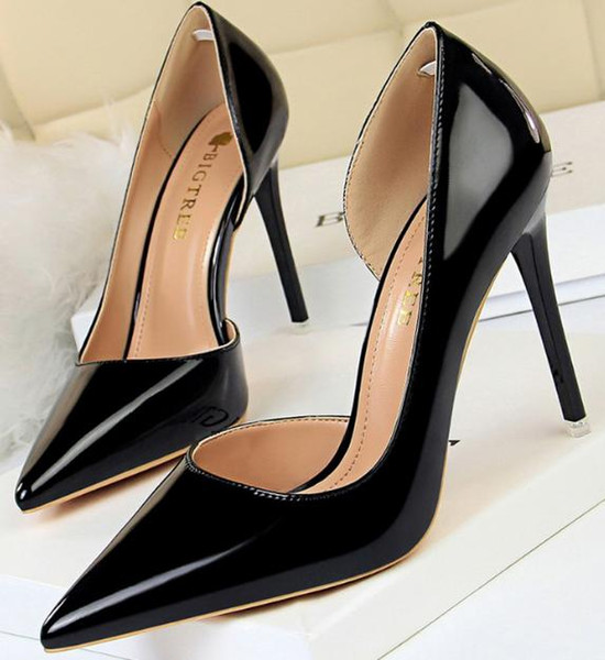 European and American style high heels simple fine with metal with high heel shallow mouth pointed side hollow sexy shoes dashu54