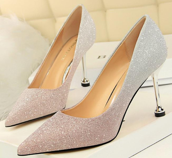 Fashion stiletto high heel shallow mouth pointed shiny color matching single shoes high heel women's shoes dashu66