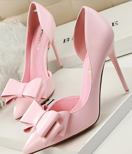 Fashion show sweet bow high heels stiletto high heel shallow mouth pointed side hollow single shoes dashu48