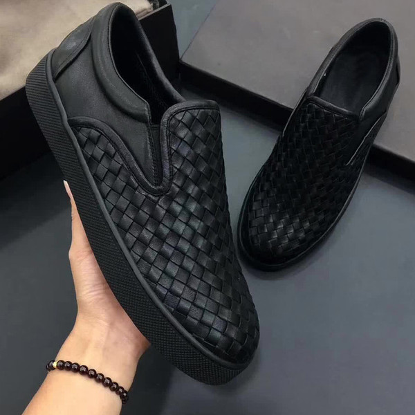 European station new summer men's real leather woven soft-soled casual shoes British fashion lazy shoes