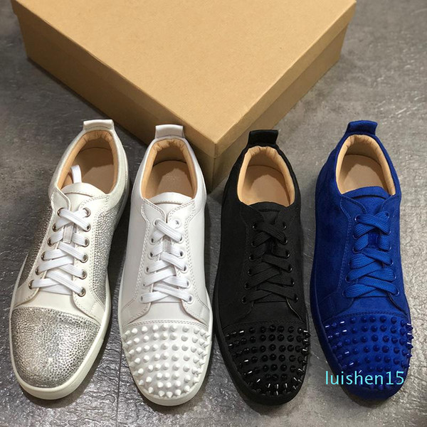 Top Quality Red Bottoms shoes Studded Spikes Flat sneakers For Men Women glitter Party Lovers Genuine Leather casual rivet Sneaker AL15