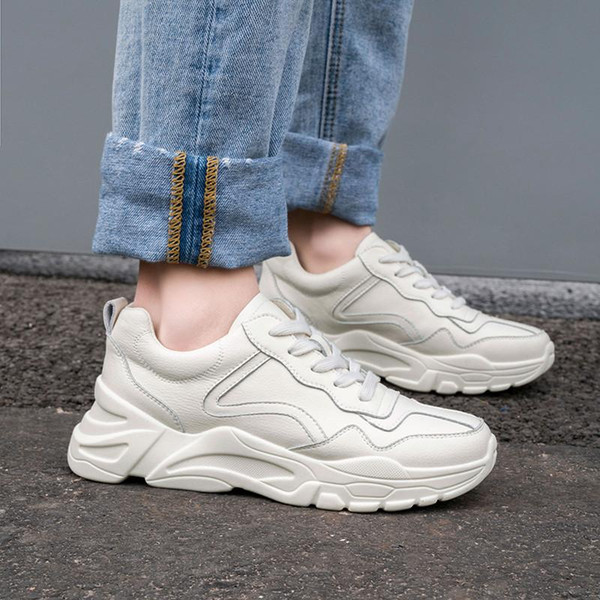 Hot Sale-2019 Handmade genuine leather shoes woman lace up spring summer casual shoes simple fashion flat platform shoes women sneaker