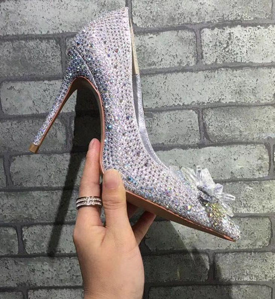 Wholesale-Fashion bride rhinestone crystal dimaond glitters high heeled party prom red bottom pumps 2015 sexy gold heels wedding shoes